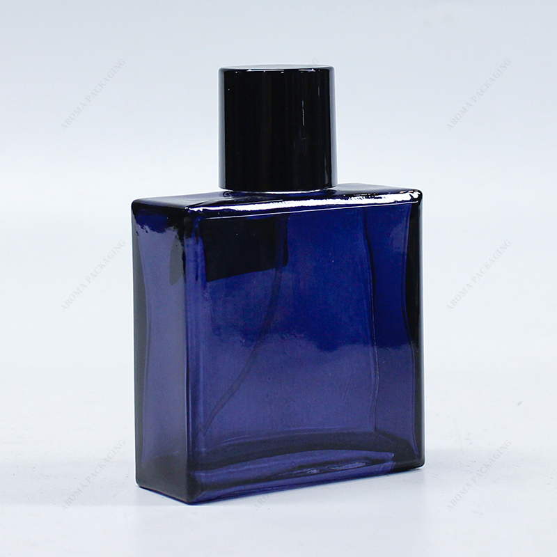Blue Square Glass Perfume Bottle With Lid